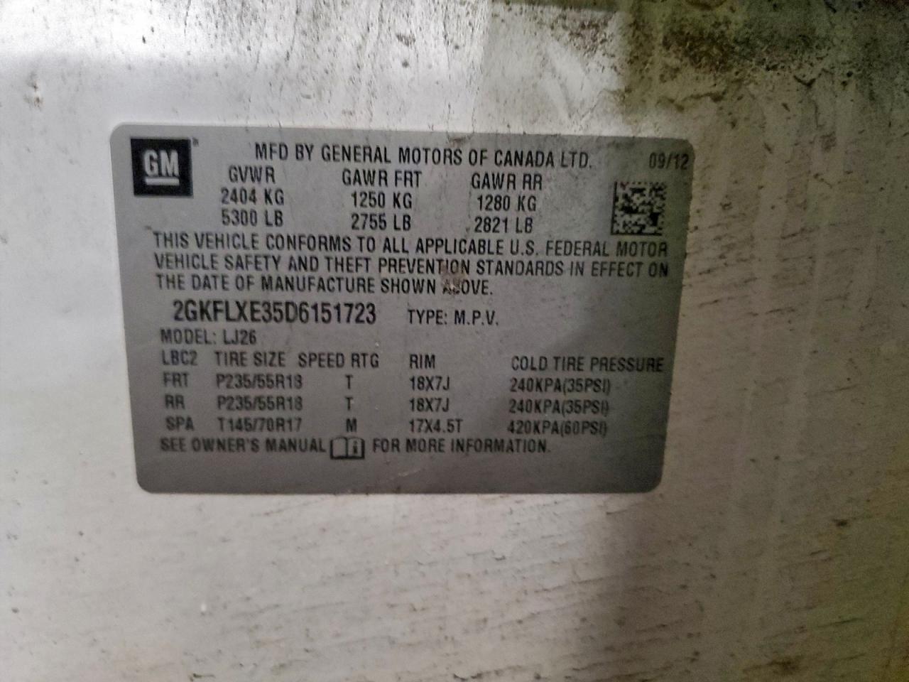 2013 GMC Terrain Slt VIN: 2GKFLXE35D6151723 Lot: 93397925