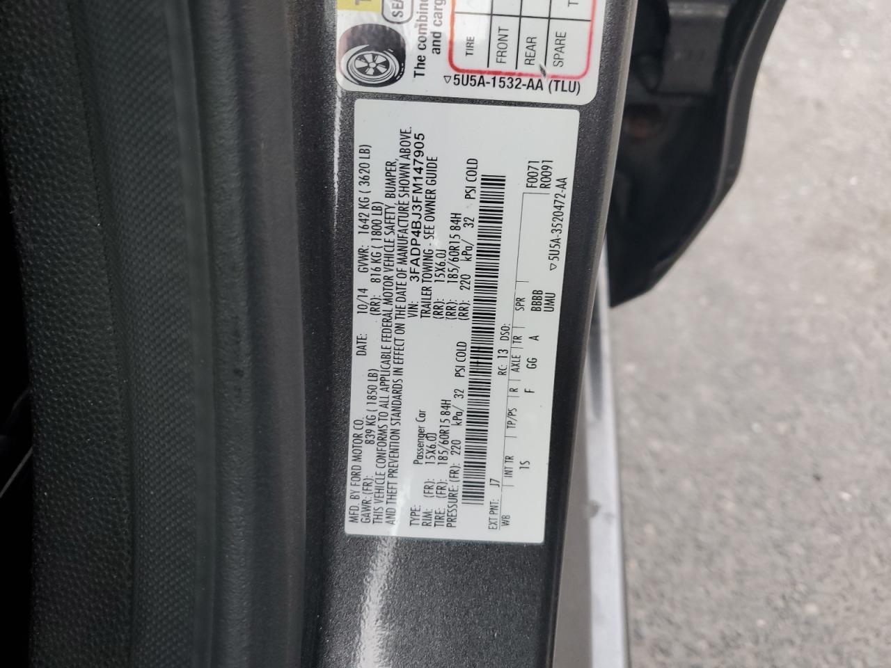 2015 Ford Fiesta Se VIN: 3FADP4BJ3FM147905 Lot: 91417695