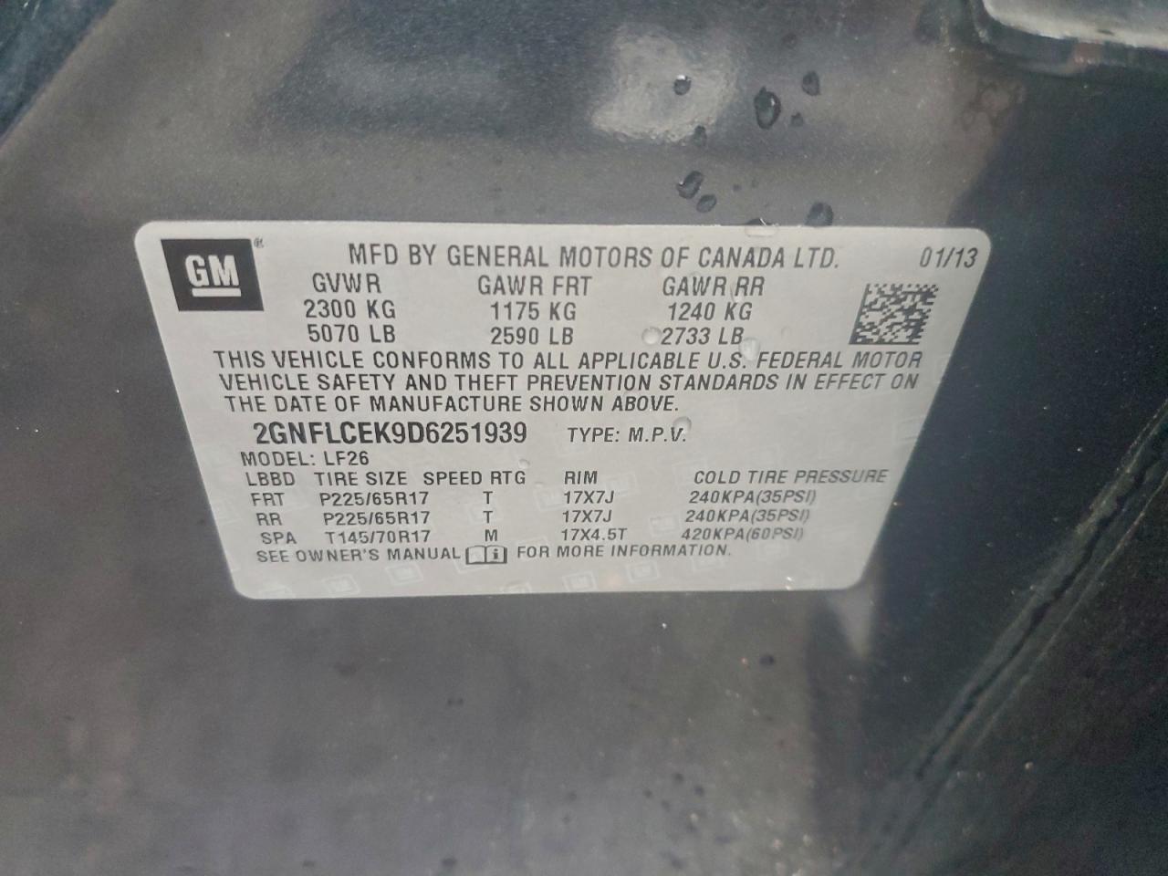 2013 Chevrolet Equinox Ls VIN: 2GNFLCEK9D6251939 Lot: 94484665