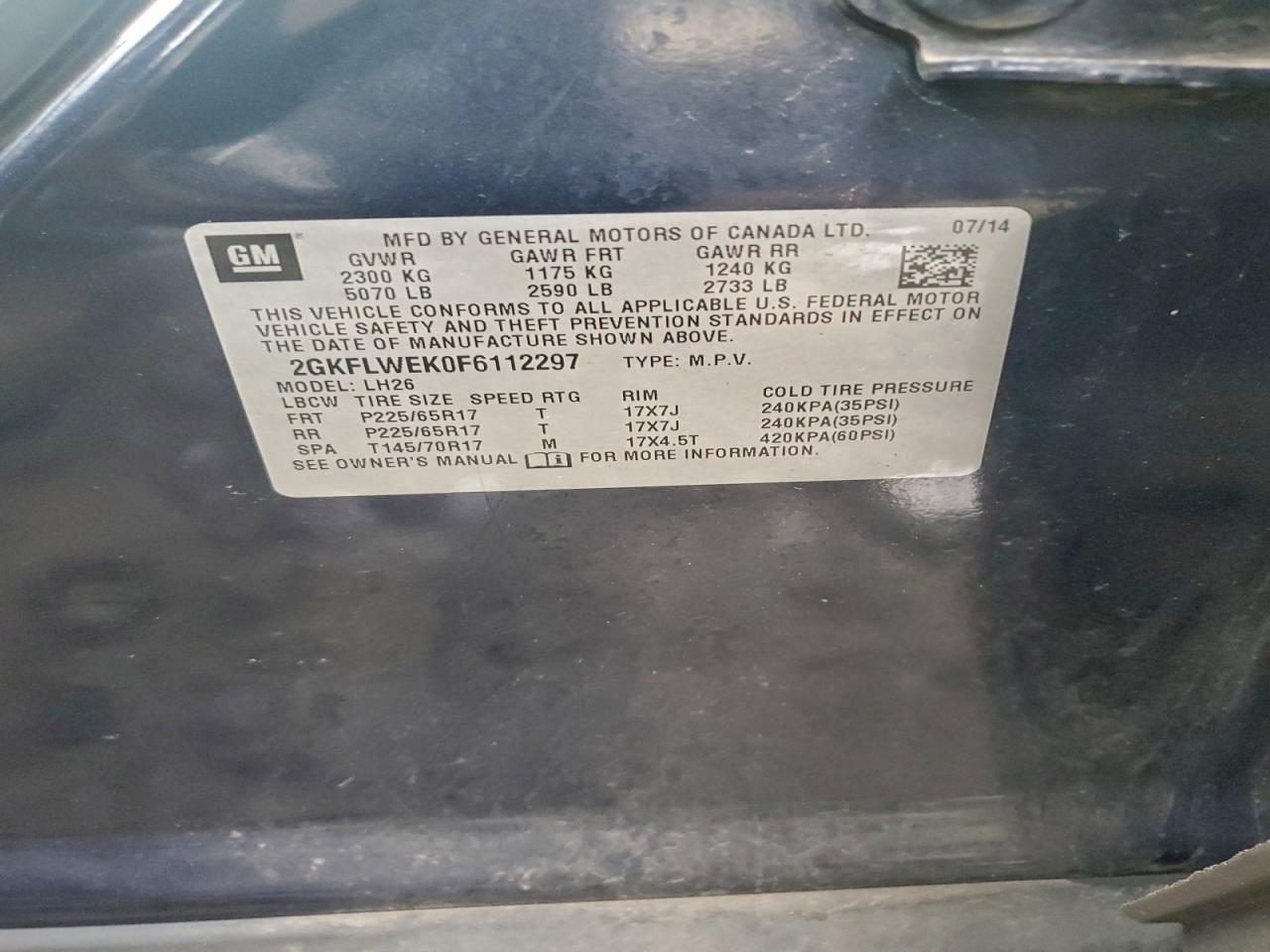 2015 GMC Terrain Sle VIN: 2GKFLWEK0F6112297 Lot: 94649925