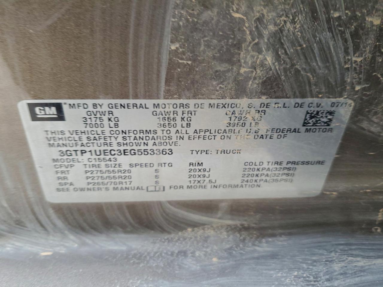 2014 GMC Sierra C1500 Sle VIN: 3GTP1UEC3EG553363 Lot: 93908235