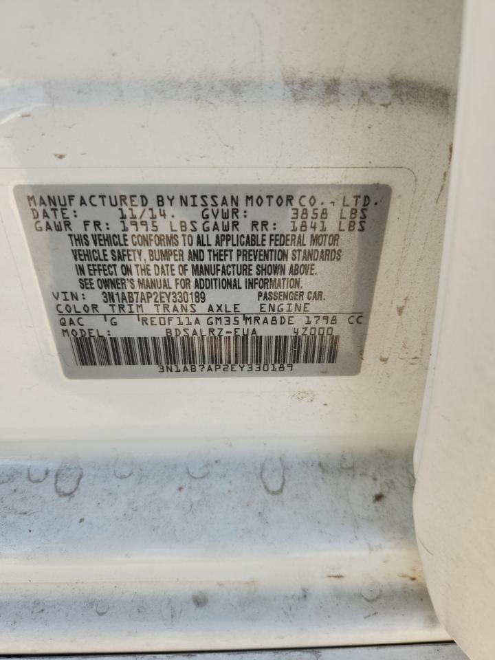 2014 Nissan Sentra S VIN: 3N1AB7AP2EY330189 Lot: 92502305