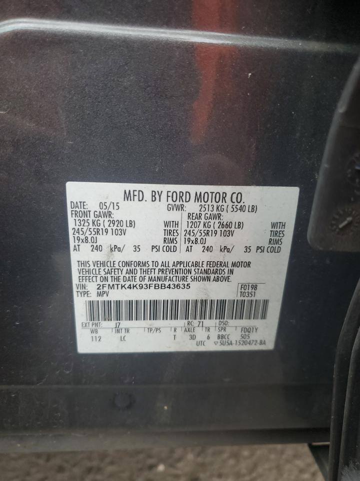 2015 Ford Edge Titanium VIN: 2FMTK4K93FBB43635 Lot: 92564235