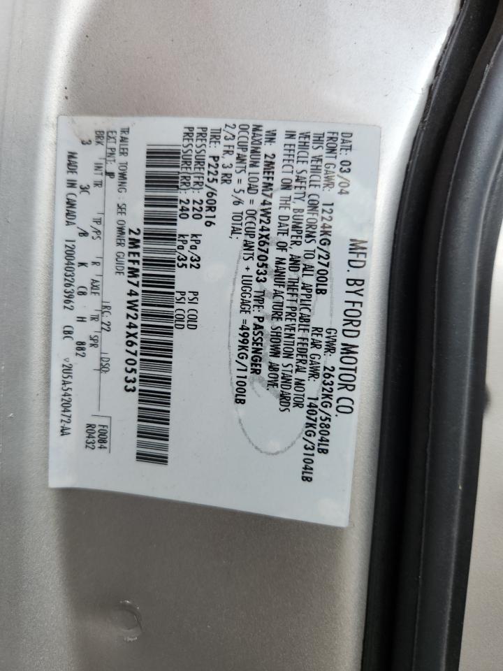 2004 Mercury Grand Marquis Gs VIN: 2MEFM74W24X670533 Lot: 93450225