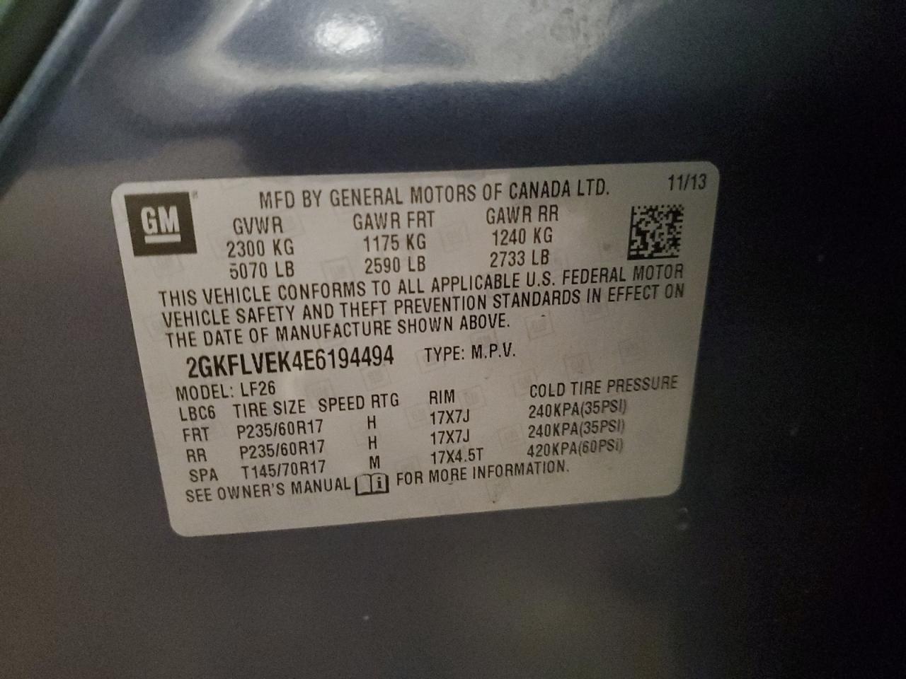 2014 GMC Terrain Sle VIN: 2GKFLVEK4E6194494 Lot: 91183835