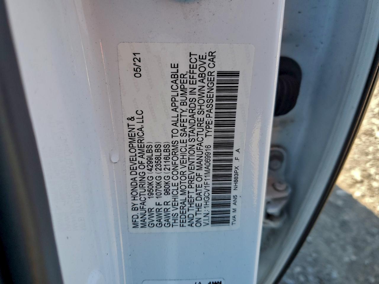 2019 Honda Accord Lx VIN: 1HGCV1F11MA069916 Lot: 93387035