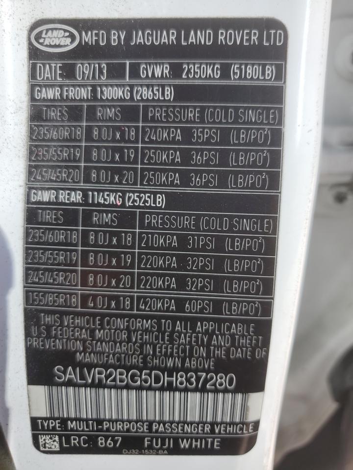 2013 Land Rover Range Rover Evoque Pure Premium VIN: SALVR2BG5DH837280 Lot: 93499995