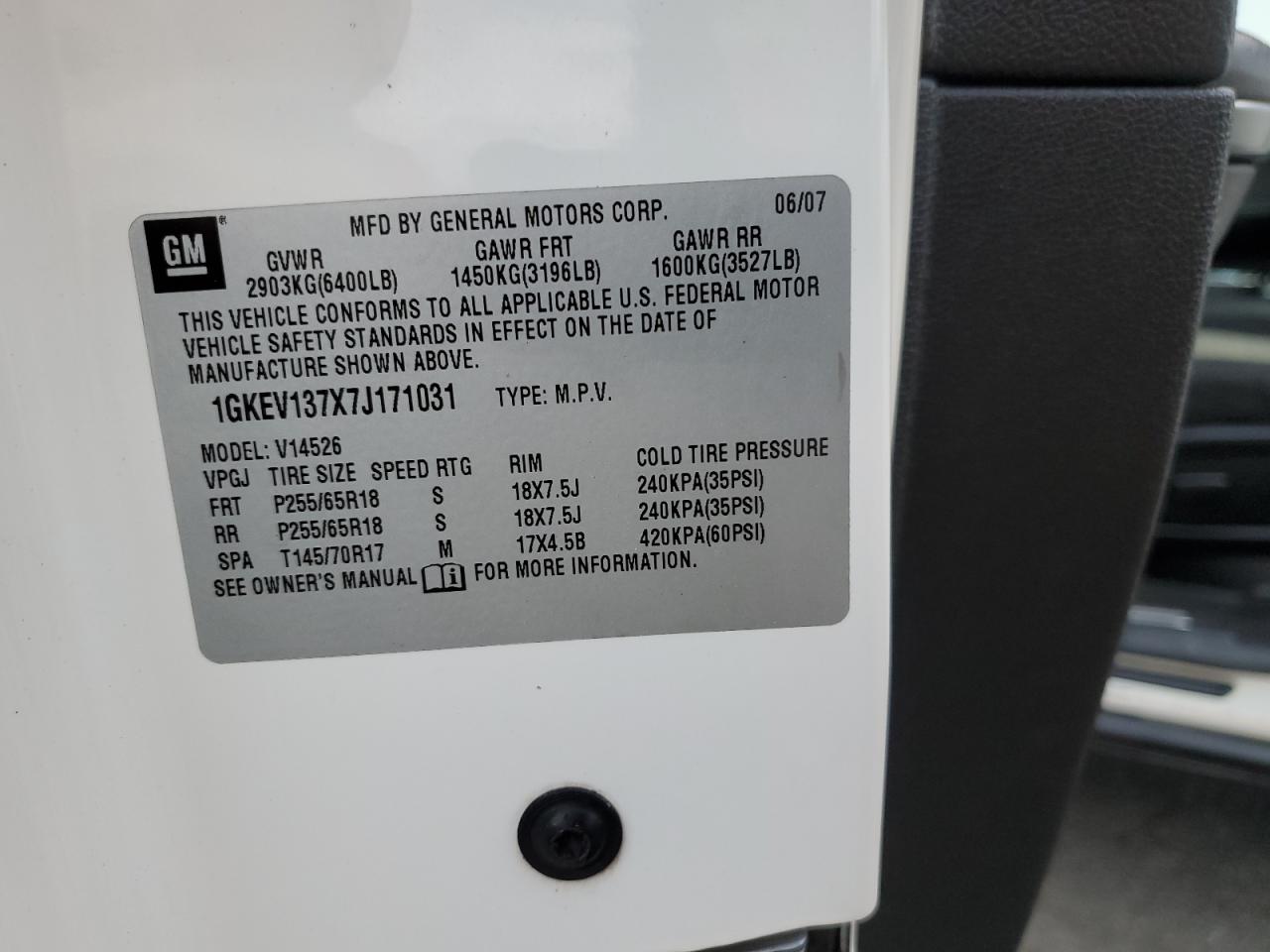 2007 GMC Acadia Sle VIN: 1GKEV137X7J171031 Lot: 92393515