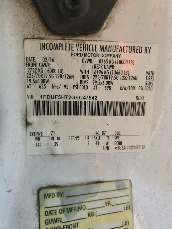 2016 Ford F550 Super Duty VIN: 1FDUF5HT2GEC47542 Lot: 91297215