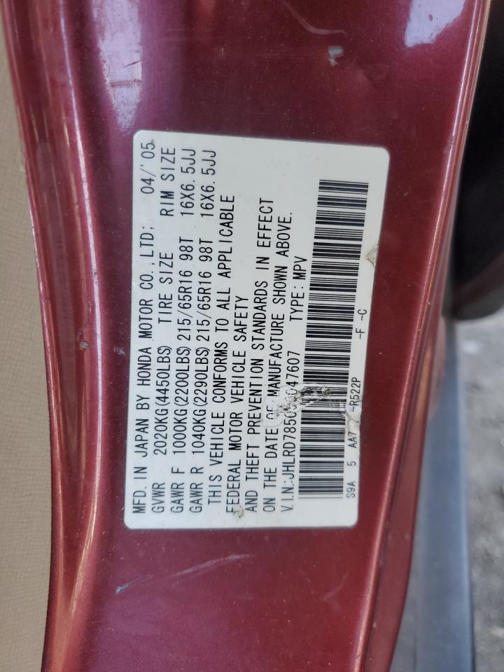 2005 Honda Cr-V Lx VIN: JHLRD78505C047607 Lot: 93369685