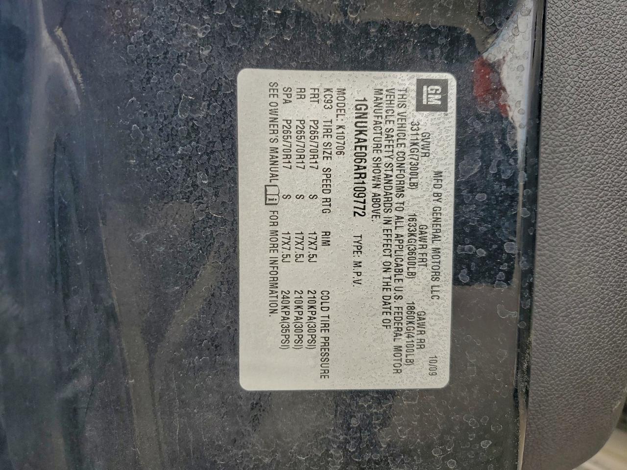 2010 Chevrolet Tahoe K1500 Ls VIN: 1GNUKAE06AR109772 Lot: 94147225