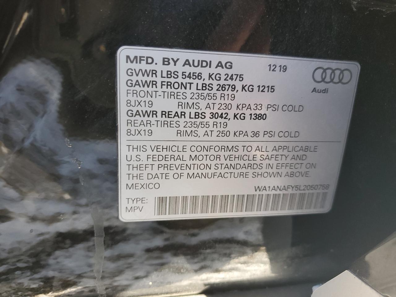 2020 Audi Q5 Premium VIN: WA1ANAFY5L2050758 Lot: 92078185