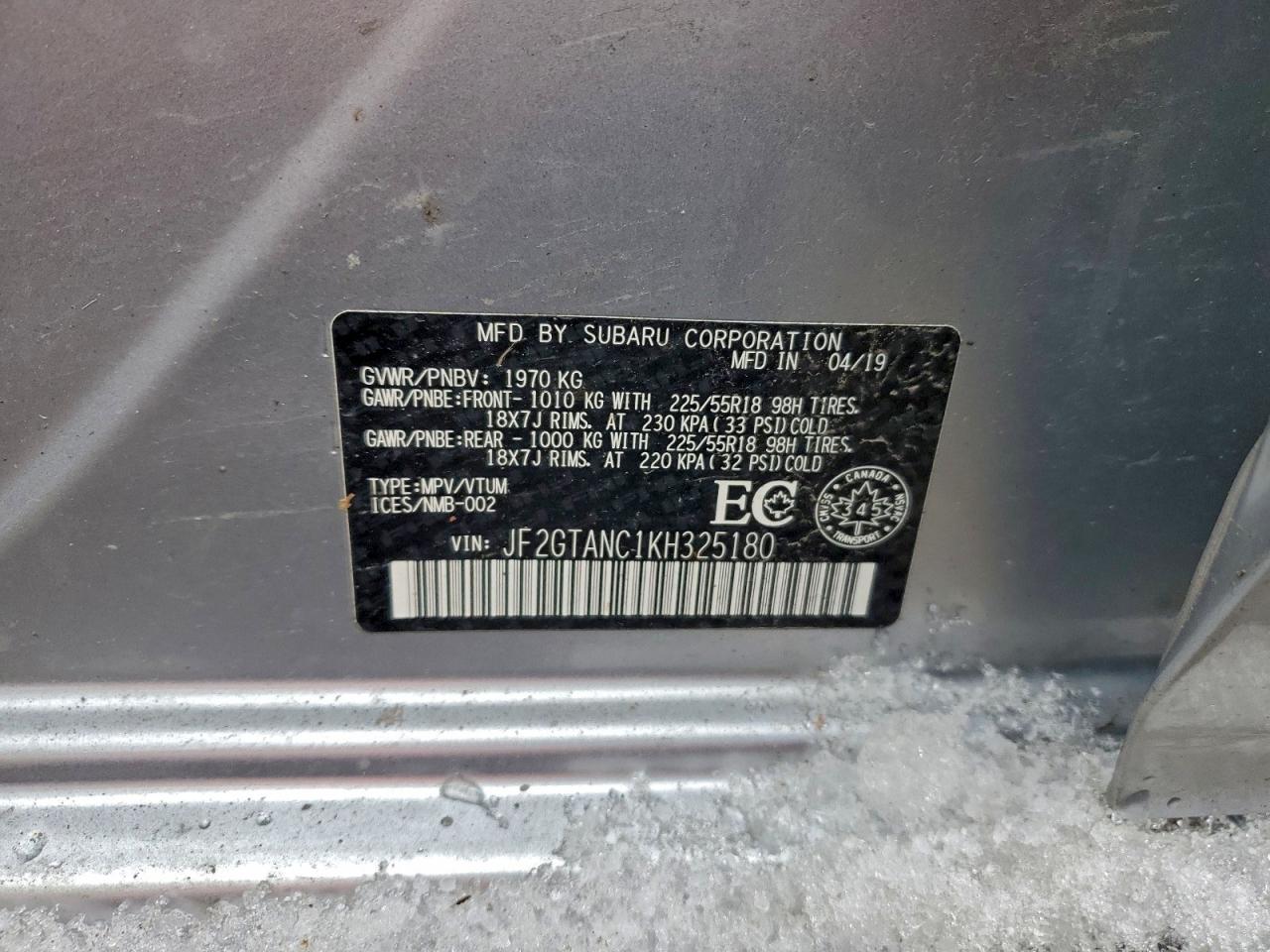 2019 Subaru Crosstrek Limited VIN: JF2GTANC1KH325180 Lot: 93276755