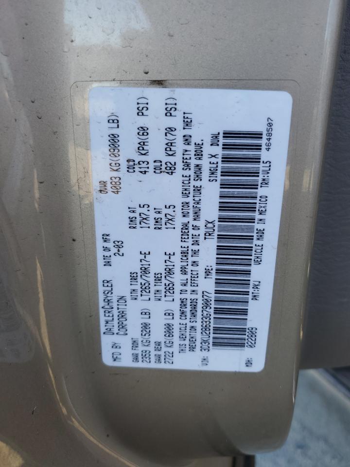 2003 Dodge Ram 2500 St VIN: 3D3KU28633G790077 Lot: 91241085