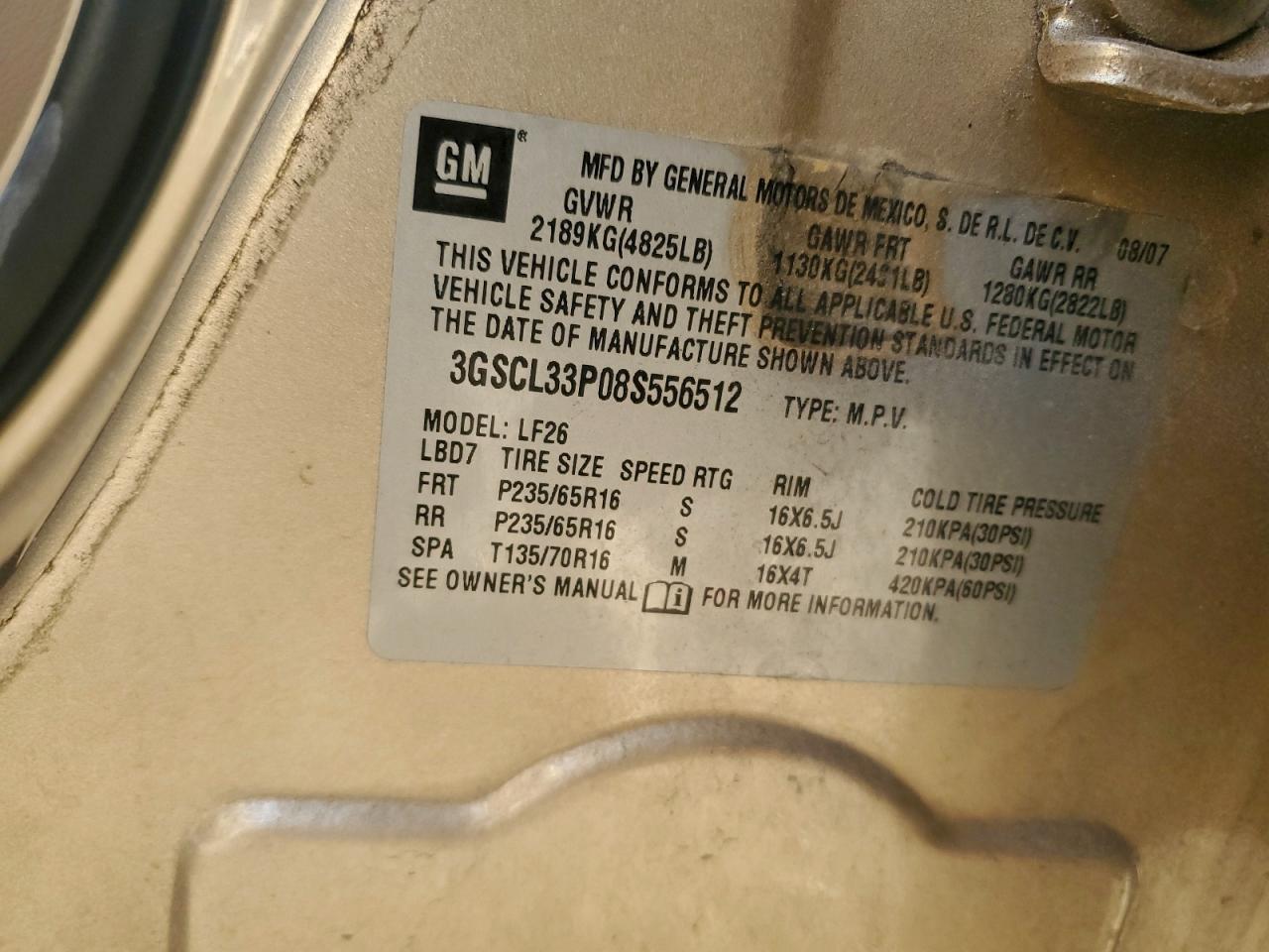 2008 Saturn Vue Xe VIN: 3GSCL33P08S556512 Lot: 93940755