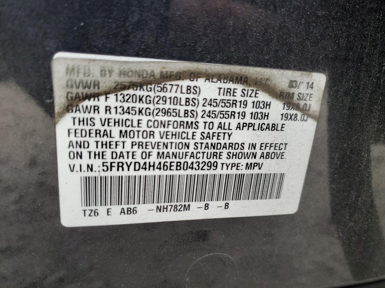 2014 Acura Mdx Technology VIN: 5FRYD4H46EB043299 Lot: 91429195