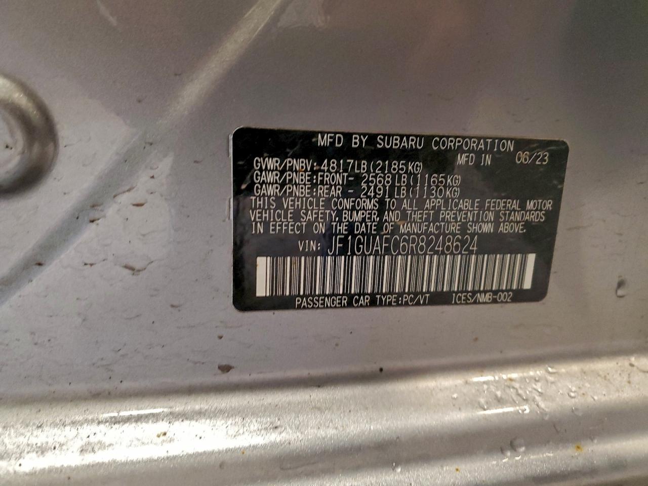 2024 Subaru Impreza Sport VIN: JF1GUAFC6R8248624 Lot: 94355115