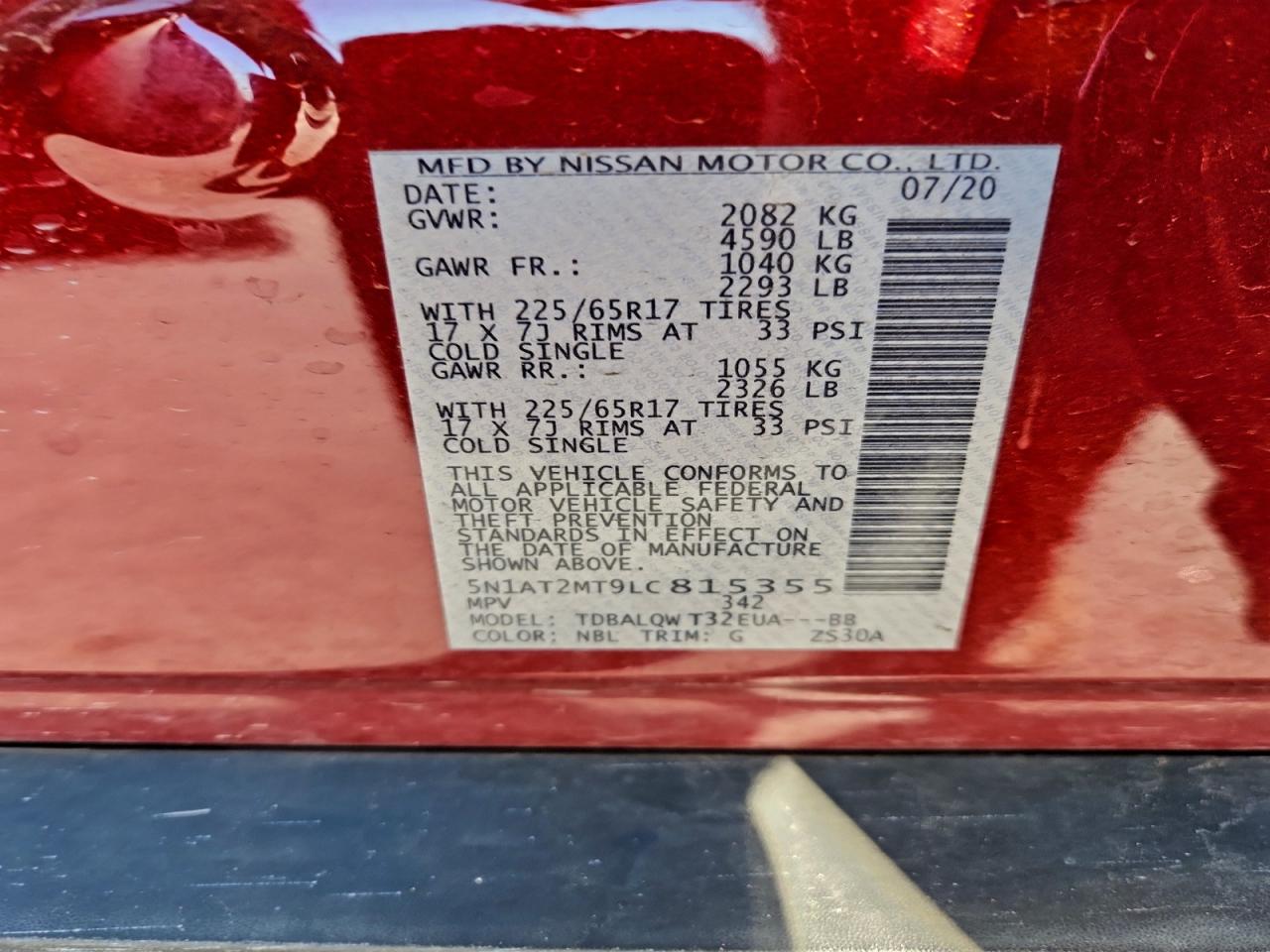 2020 Nissan Rogue S VIN: 5N1AT2MT9LC815355 Lot: 94291465