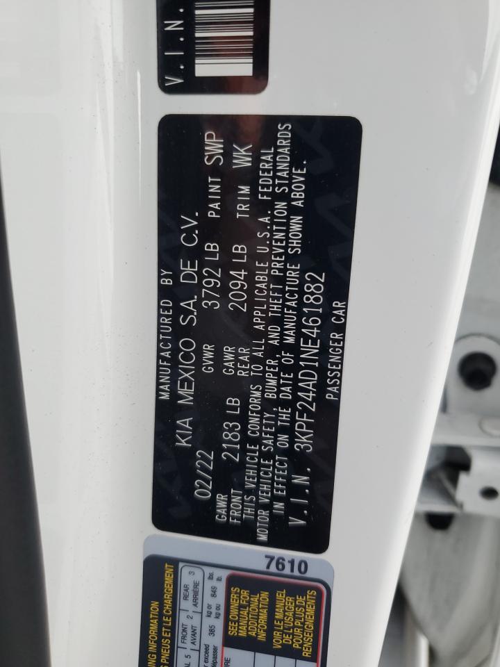 2022 Kia Forte Fe VIN: 3KPF24AD1NE461882 Lot: 92295555
