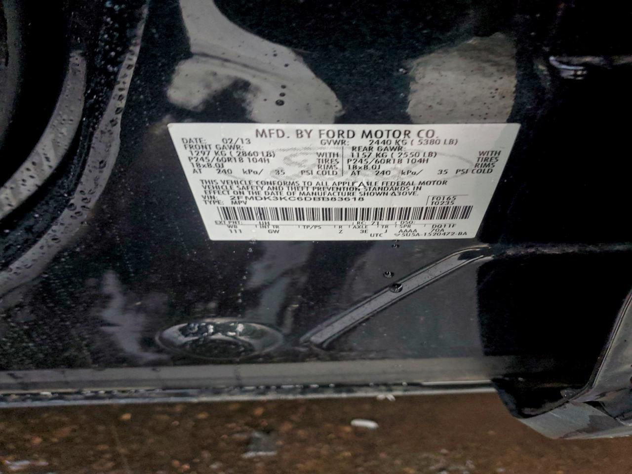 2013 Ford Edge Limited VIN: 2FMDK3KC6DBB83618 Lot: 94148075