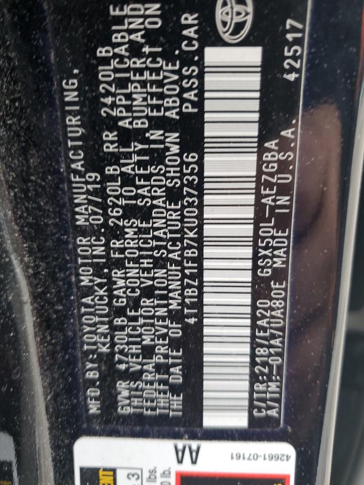 2019 Toyota Avalon Xle VIN: 4T1BZ1FB7KU037356 Lot: 93313115