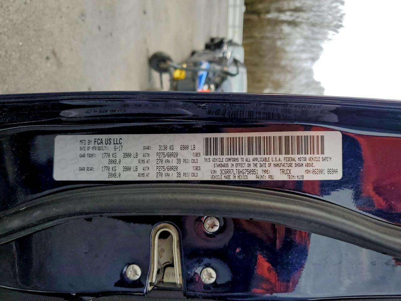 2017 Ram 1500 Slt VIN: 3C6RR7LT6HG750951 Lot: 91102145