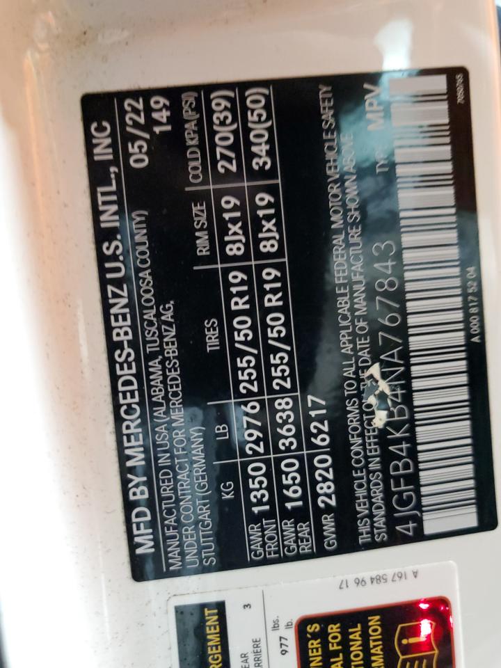 2022 Mercedes-Benz Gle 350 4Matic VIN: 4JGFB4KB4NA767843 Lot: 93925455