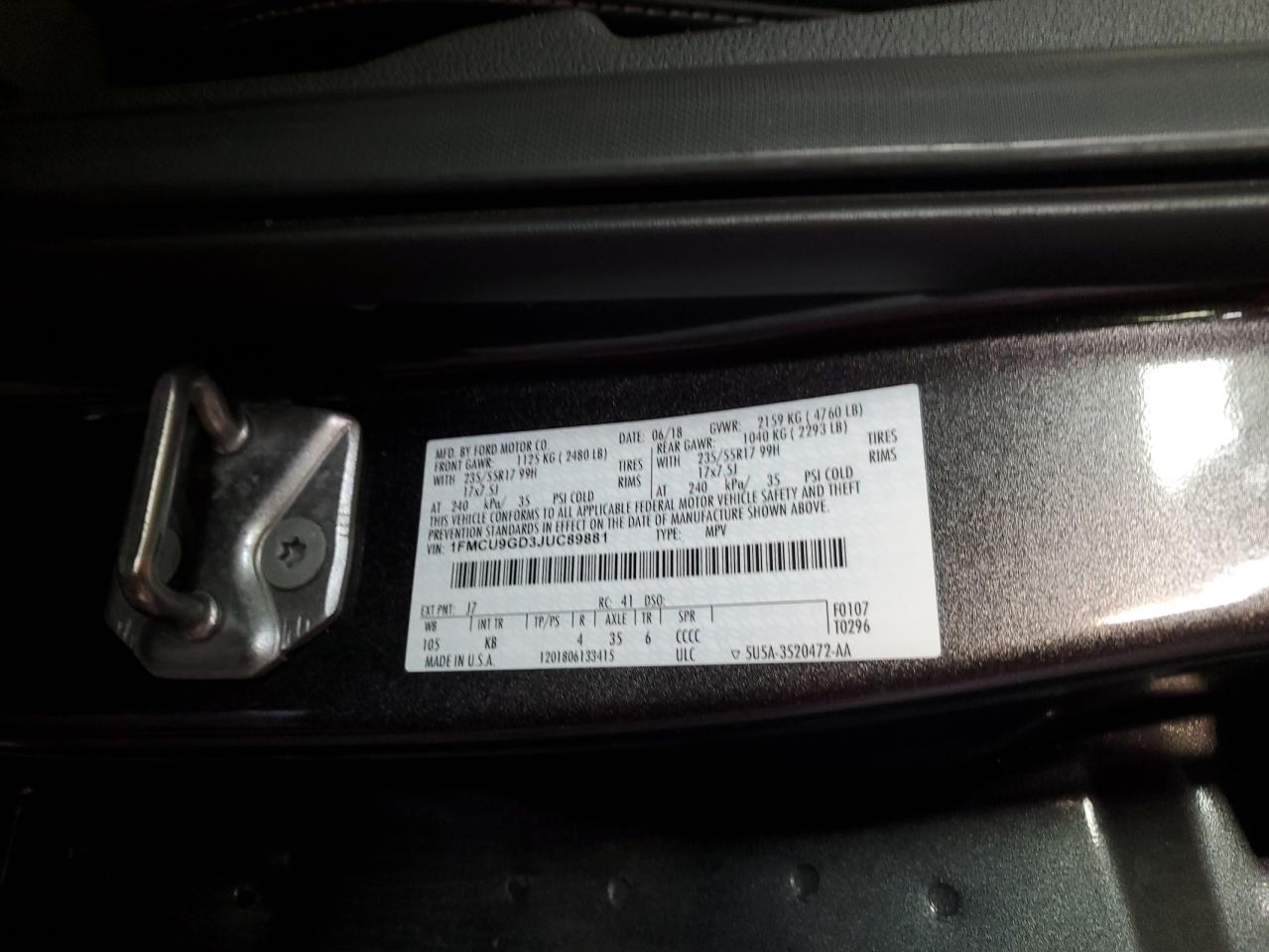 2018 Ford Escape Se VIN: 1FMCU9GD3JUC89881 Lot: 92003165