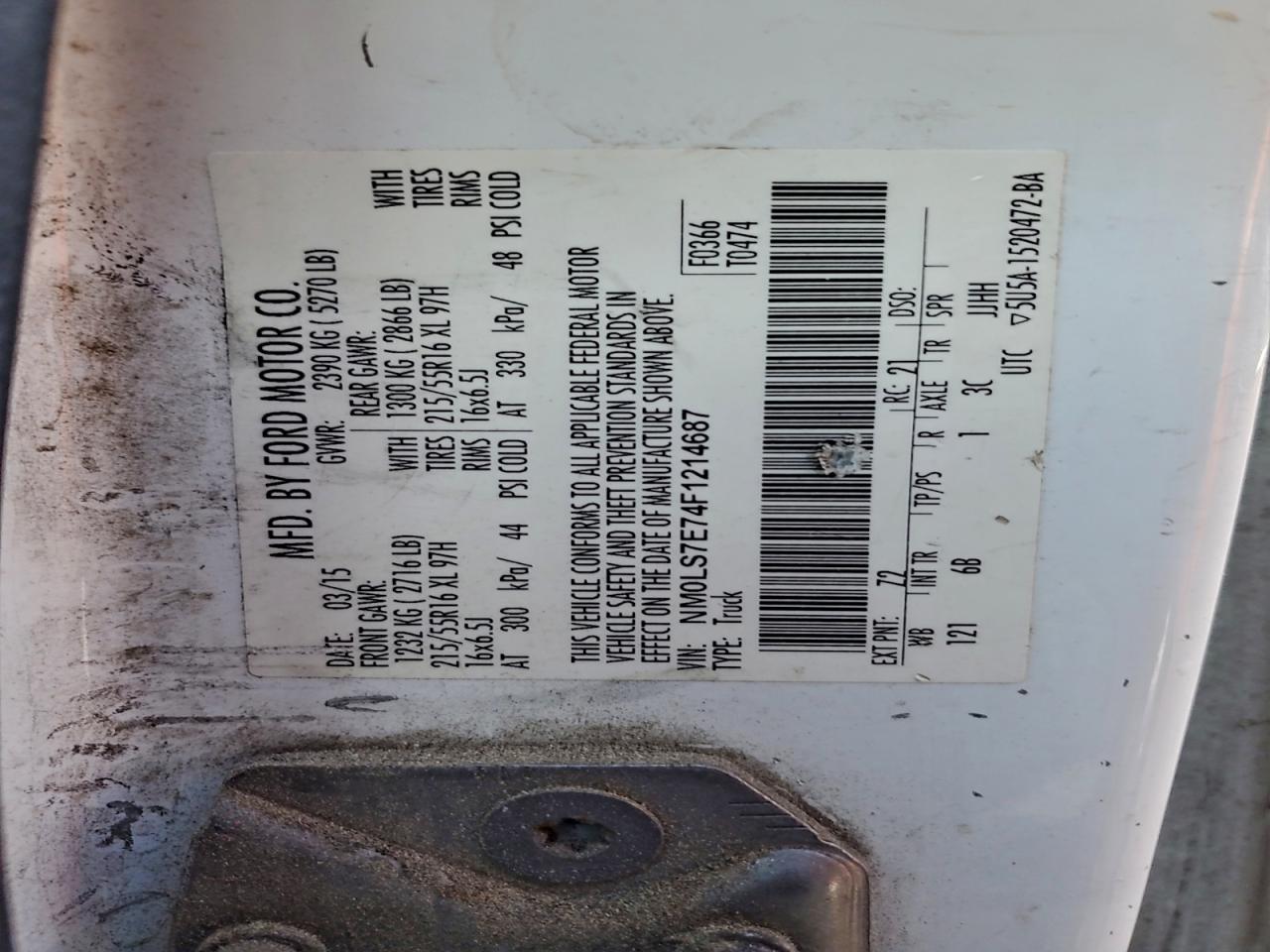 2015 Ford Transit Connect Xl VIN: NM0LS7E74F1214687 Lot: 94301955