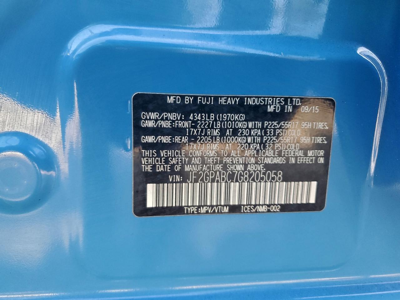 2016 Subaru Crosstrek Premium VIN: JF2GPABC7G8205058 Lot: 93954655