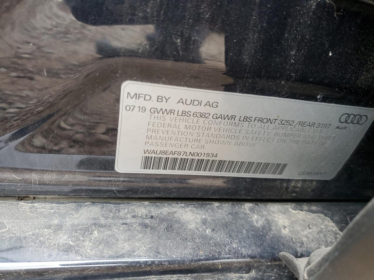 2020 Audi A8 L VIN: WAU8EAF87LN001934 Lot: 91061605