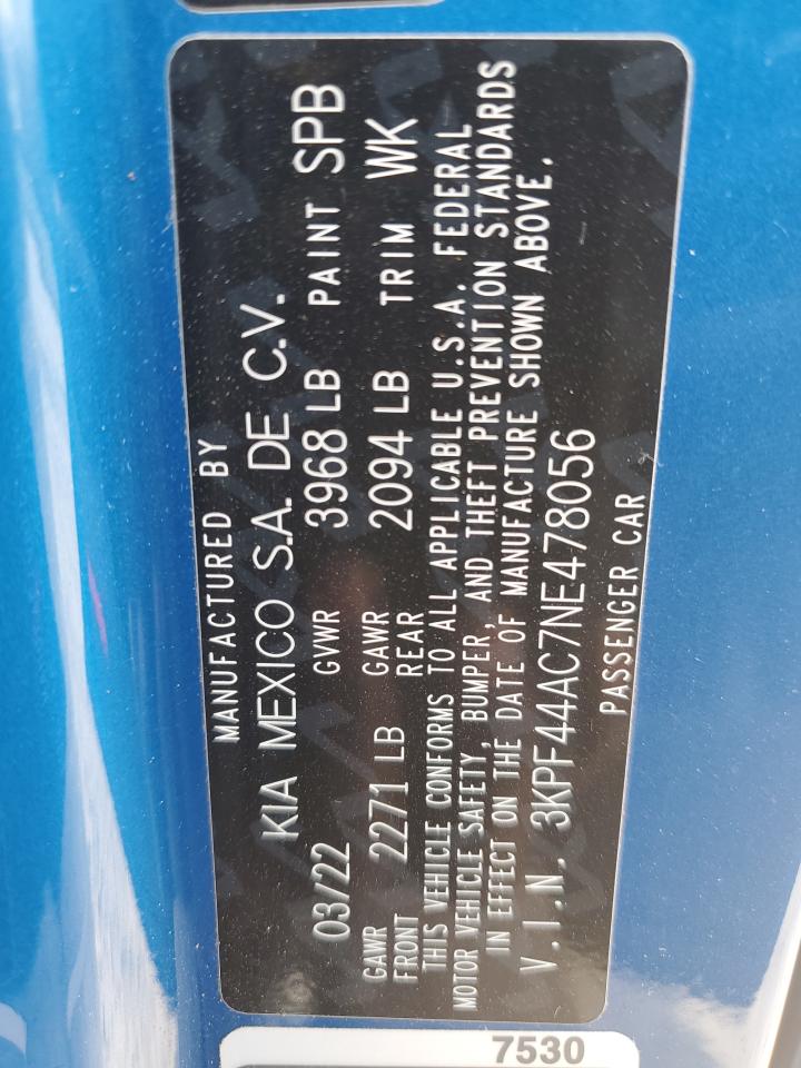 2022 Kia Forte Gt VIN: 3KPF44AC7NE478056 Lot: 93398775