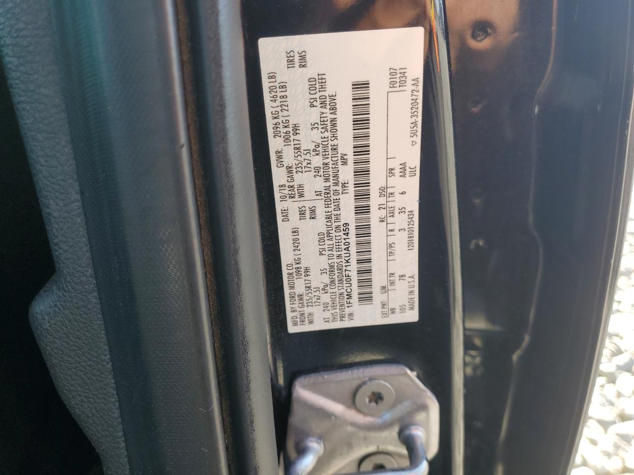 2019 Ford Escape S VIN: 1FMCU0F71KUA01459 Lot: 91639665