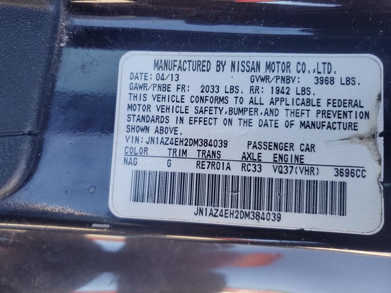 2013 Nissan 370Z Base VIN: JN1AZ4EH2DM384039 Lot: 92585745