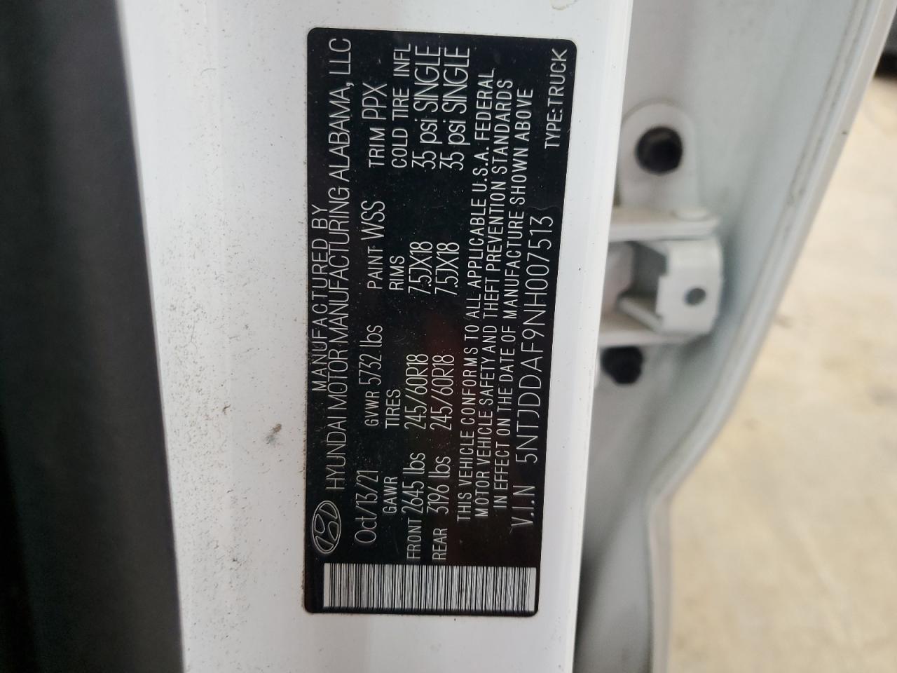 2022 Hyundai Santa Cruz Sel Premium VIN: 5NTJDDAF9NH007513 Lot: 92248775