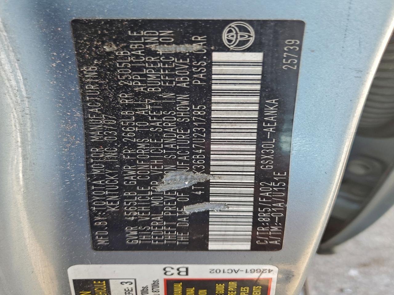 2007 Toyota Avalon Xl VIN: 4T1BK36B47U231785 Lot: 94059095