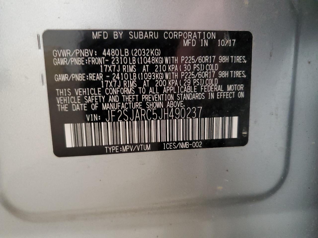 2018 Subaru Forester 2.5I Limited VIN: JF2SJARC5JH490237 Lot: 92894775