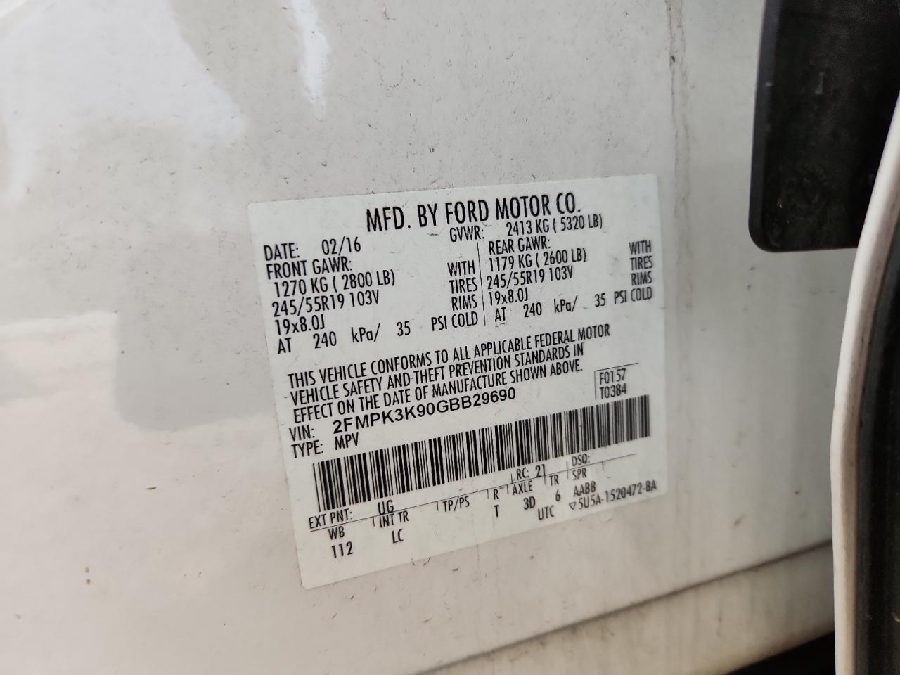 2016 Ford Edge Titanium VIN: 2FMPK3K90GBB29690 Lot: 93341785