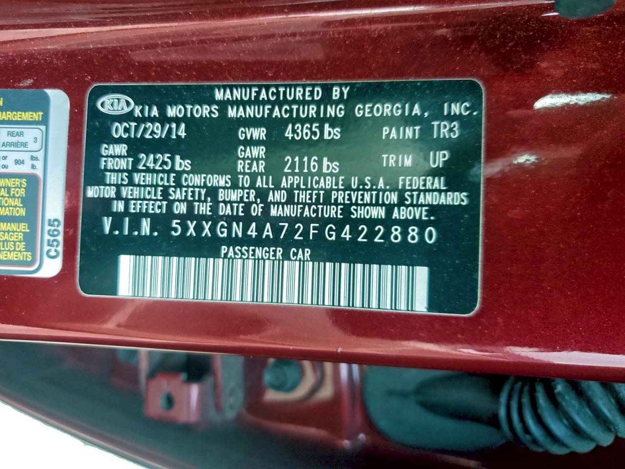 2015 Kia Optima Ex VIN: 5XXGN4A72FG422880 Lot: 94429885