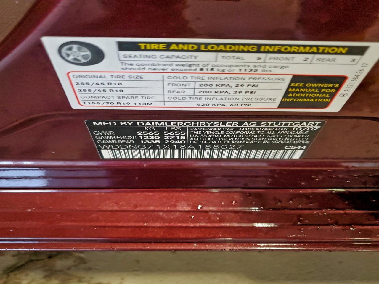 2008 Mercedes-Benz S 550 VIN: WDDNG71X18A188027 Lot: 94257625