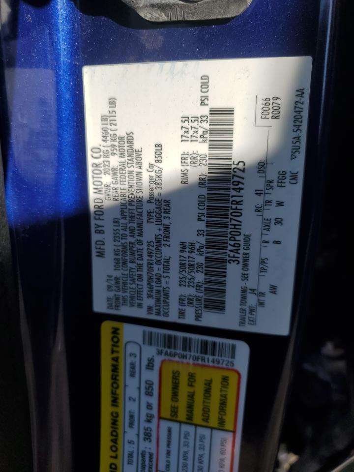 2015 Ford Fusion Se VIN: 3FA6P0H70FR149725 Lot: 90830405