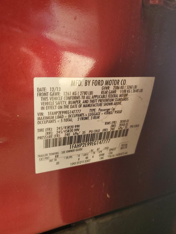 2014 Ford Taurus Sel VIN: 1FAHP2E99EG147777 Lot: 92796155