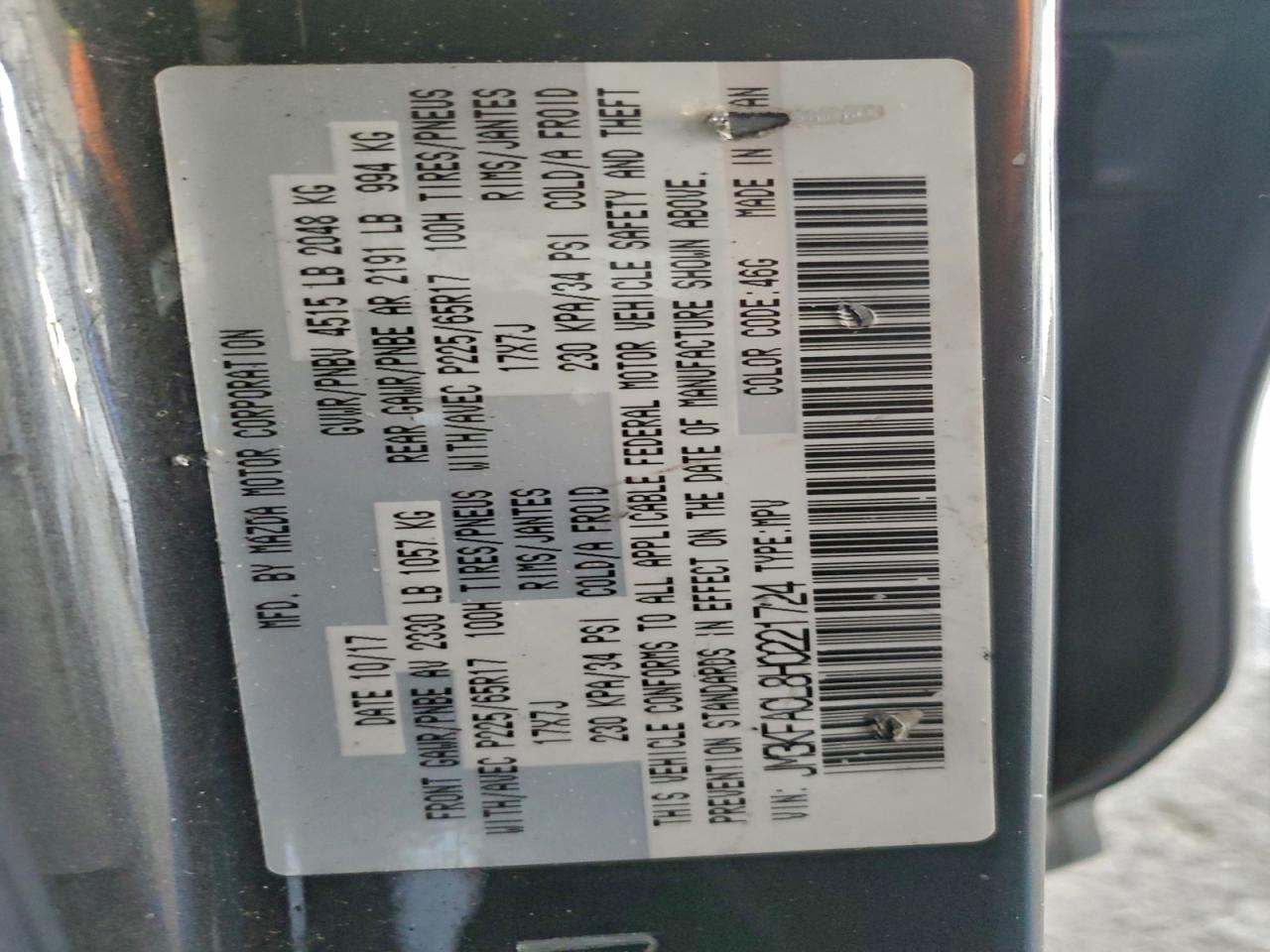 2017 Mazda Cx-5 Touring VIN: JM3KFACL8H0221724 Lot: 94196095