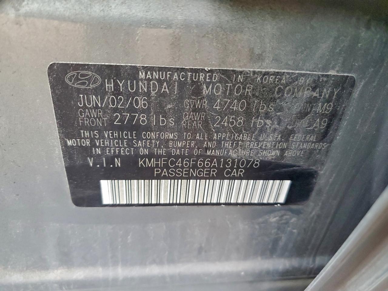 2006 Hyundai Azera Se VIN: KMHFC46F66A131078 Lot: 93921555