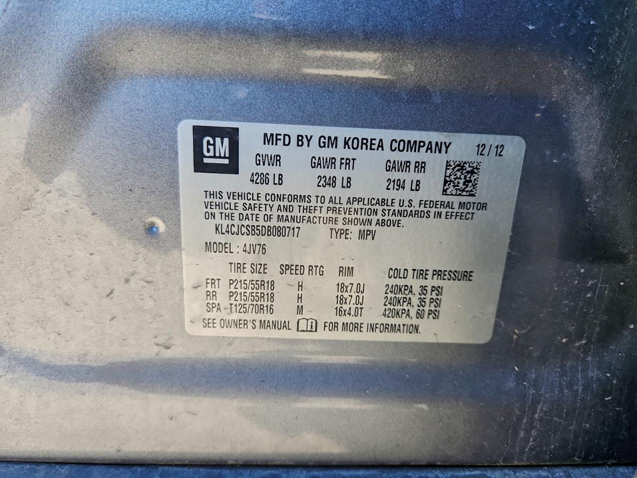 2013 Buick Encore VIN: KL4CJCSB5DB080717 Lot: 94269295