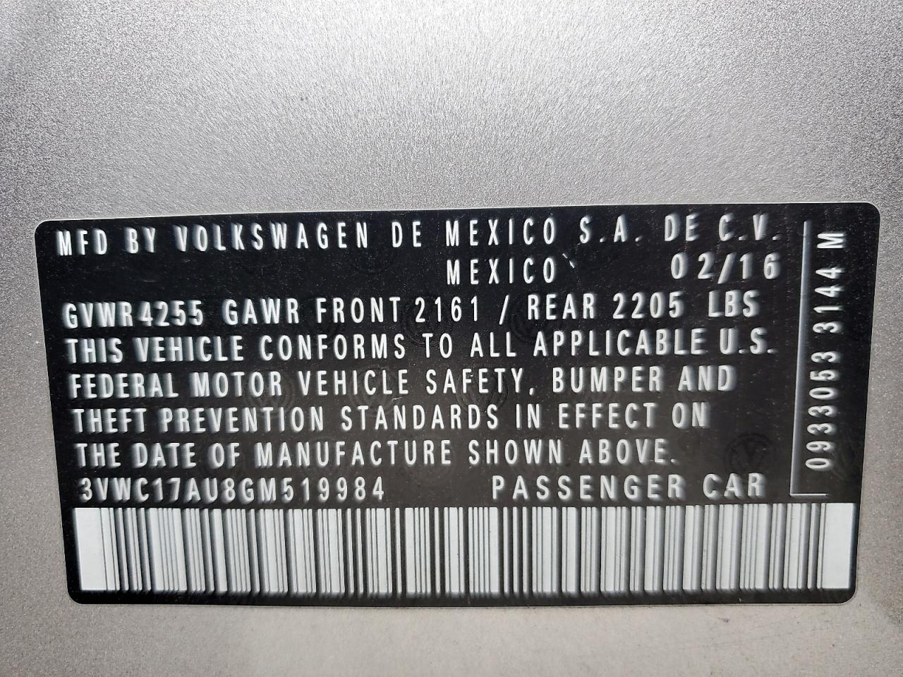 2016 Volkswagen Golf Sportwagen S VIN: 3VWC17AU8GM519984 Lot: 90794615