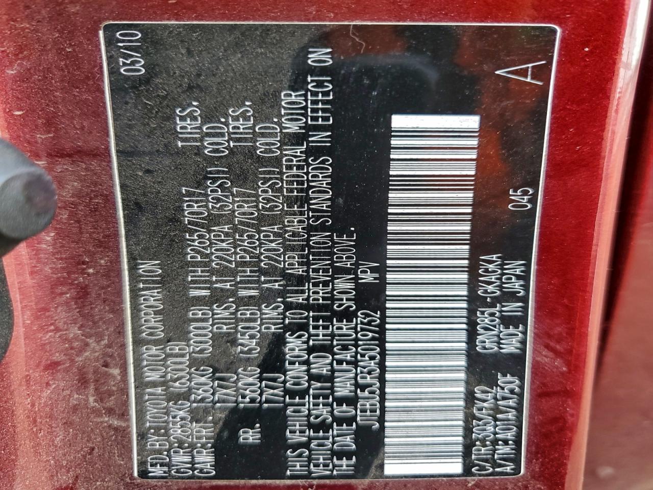 2010 Toyota 4Runner Sr5 VIN: JTEBU5JR3A5019732 Lot: 93641725