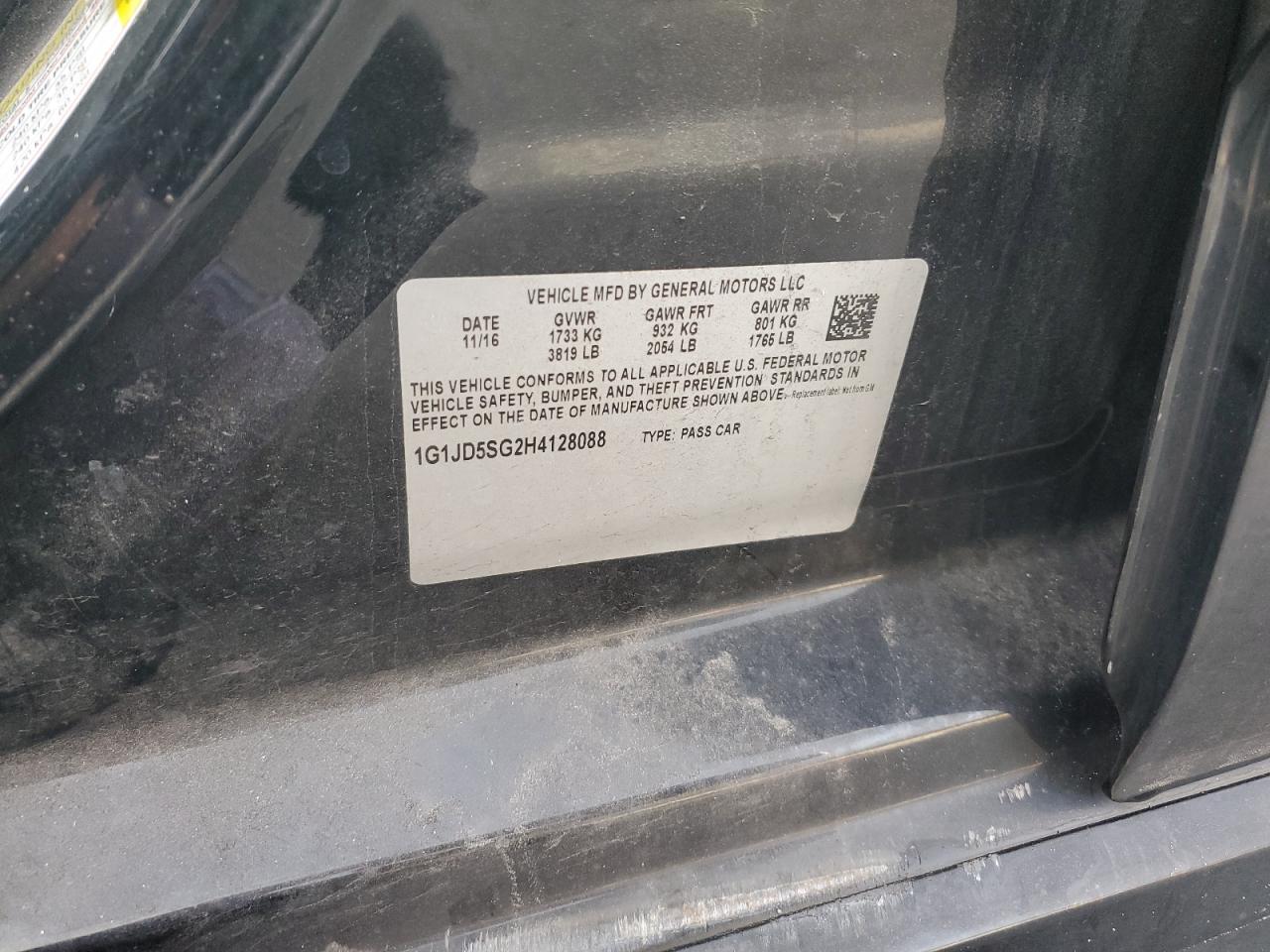 2017 Chevrolet Sonic Lt VIN: 1G1JD5SG2H4128088 Lot: 93066855