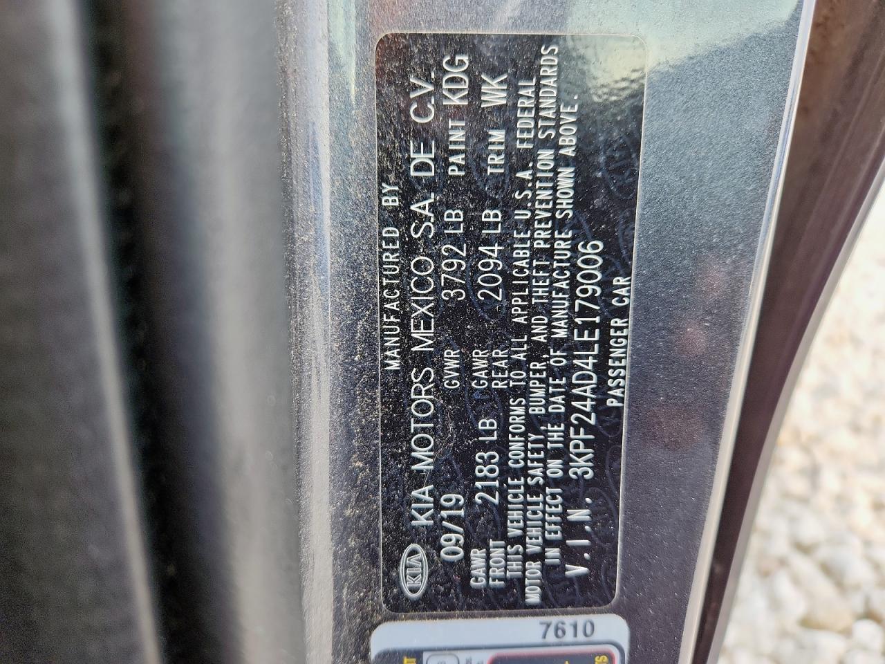 2020 Kia Forte Fe VIN: 3KPF24AD4LE179006 Lot: 93317425