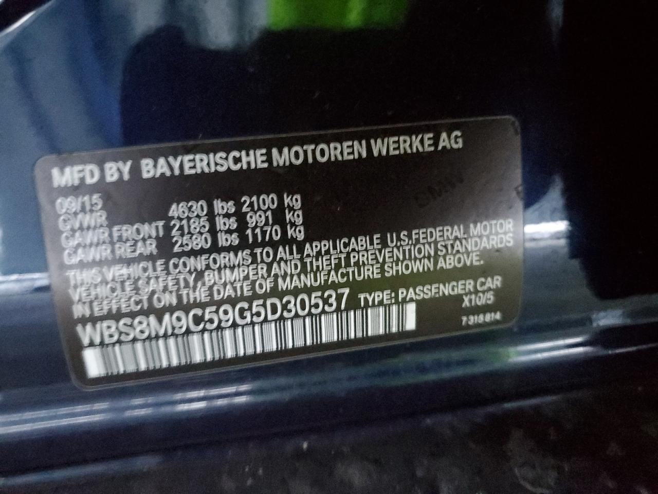 2016 BMW M3 VIN: WBS8M9C59G5D30537 Lot: 93093255